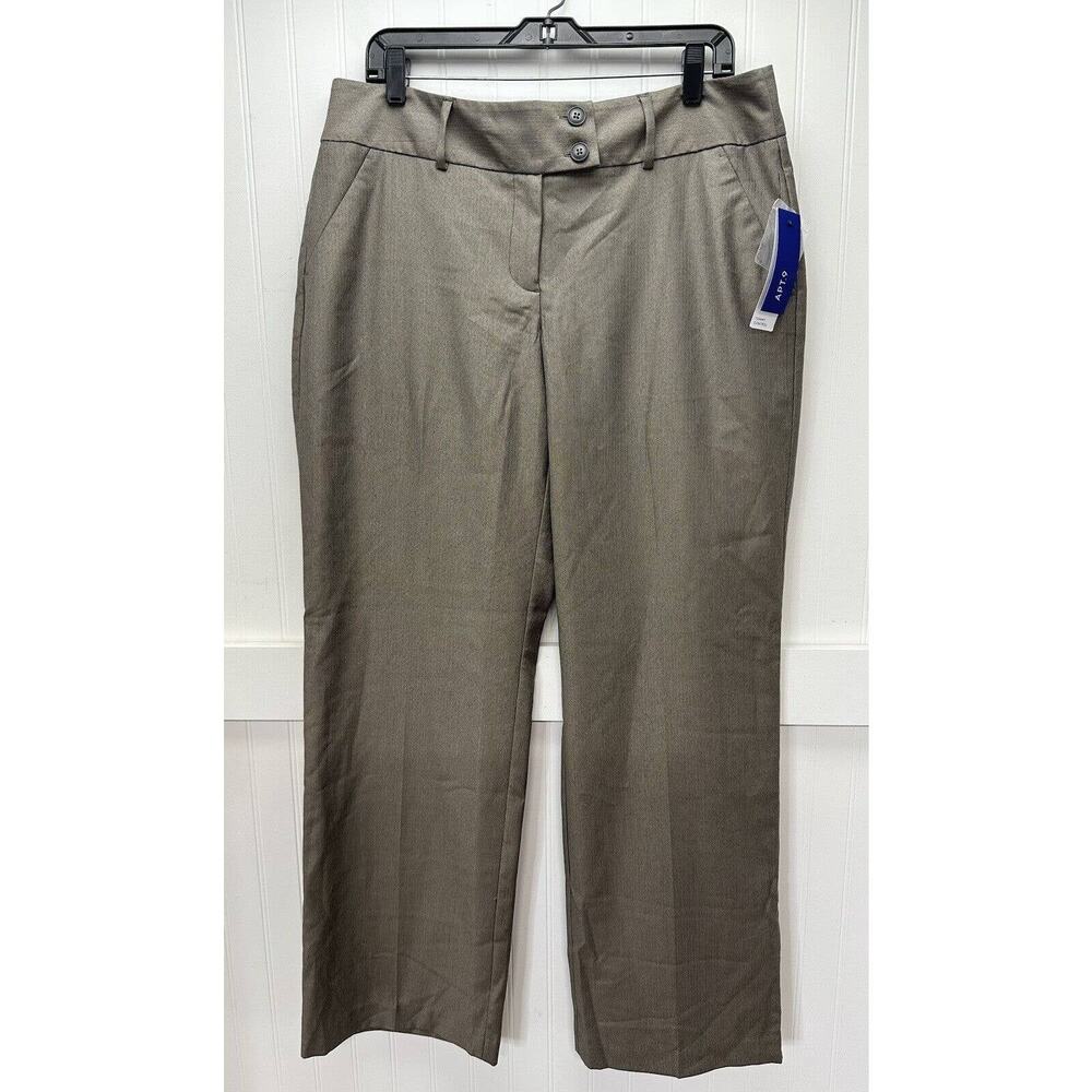 APT 9 Pants Wide Leg Trouser 14 Midrise Brown Dress Tummy Control Career NEW
